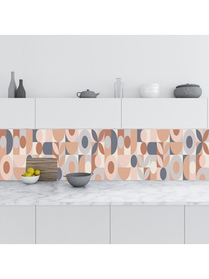 Mutfak Tezgah Arası Folyo Fayans Kaplama Folyosu Kahve Geometrik Mozaik 60X100 cm