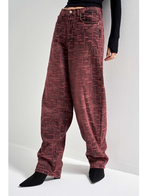 It's Basic Kadın Bordo 4W5-151 Skater Fit Özel Kumaş Tasarım Denim Jean