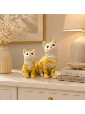 Doremcy Sevimli Kedi Biblo 2’li Set Polyester Dekoratif Ev Salon Hediye Figür Obje