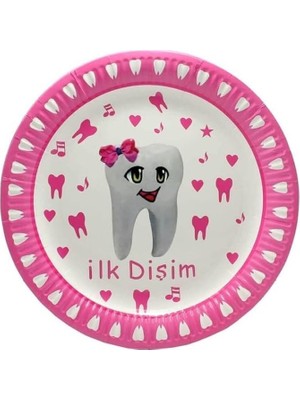 Süsle Bebek ve Parti Diş Buğdayı, Ilk Dişim Karton Tabak, Pembe - 23 cm - 10 Adet