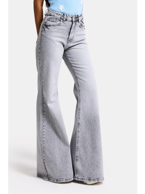 It's Basic Kadın Gri 4s6-12 Mry Flare Fit Komfort Kumaş Denim Jean