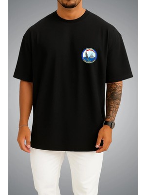 Bahriyeli Collection Oversize Tcg Ayvalık Dalgalar Arası Temalı Cep ve Sırt Baskılı Unisex T-Shirt