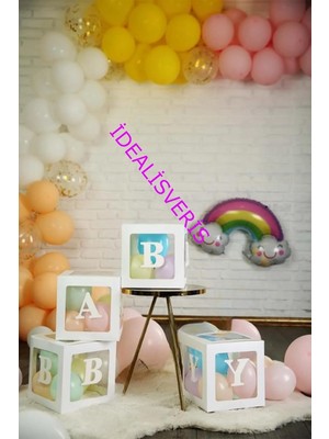 Bkmc Lüks 33 Parça Baby Yazılı Şeffaf Beyaz Kutu Balon Set, Baby Balon Kutusu Bebek Çocuk Doğ