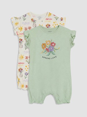 LC Waikiki LCW baby Yeşil Fırfırlı Baskılı Kız Bebek 2'li Tulum