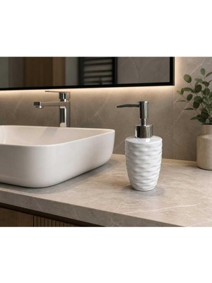 Seramik Sıvı Sabunluk, Dalga Desenli, Beyaz, Banyo Lavabo Aksesuarı