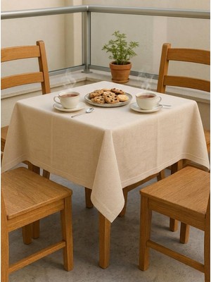 Ham Kumaş Doğal Kare Masa Örtüsü, Bej, 90X90 Cm, Mutfak ve Balkon Için