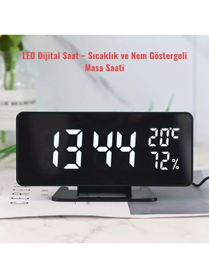 Pltech LED Dijital Masa Saati – Sıcaklık ve Nem Göstergeli, 3 Alarmlı, USB Kablolu Modern Masa Saati