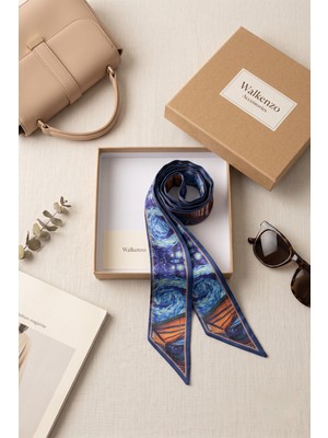 Walkenzo Starry Van Gogh Kafe Terasta Gece Temalı Çok Amaçlı Kadın Fular Bandana | Saç El ve Çanta Aksesuarı