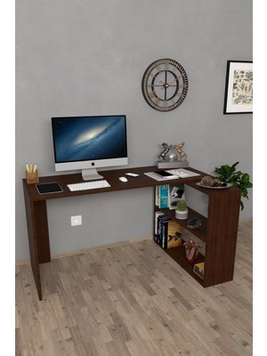 Ceviz Metal Kitaplıklı Çalışma Masası