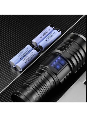 El Feneri Ultra Güçlü LED El Feneri - 12 Aydınlatma Modu, Şarj Edilebilir, Teleskopik Zoom, Rgb