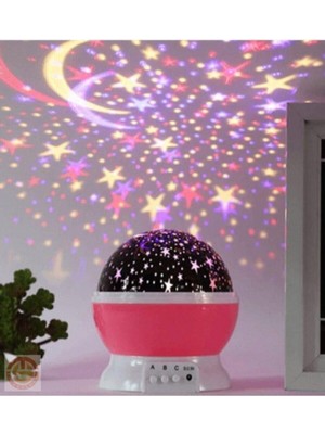 Dönen Renkli Star Master Yıldızlı Gökyüzü Projeksiyon Gece Lambası Masa Lambası Pembe