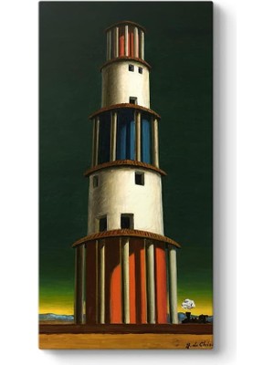 De Chirico - Kule ve Tren Tablosu 60 x 123-2 Parçalı