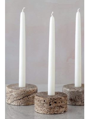 Doğal Traverten Mermer Şamdan Mumluk 3lü Set Silver Dark