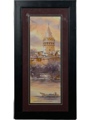 Galeri Atmaca Gün Batımında Galata ve Boğaz'da Yalnız Tekne