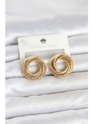 Evimdeyokyok 316L Çelik Gold Renk Halka Model Asorti Kadın Küpe TJ-BKP11859