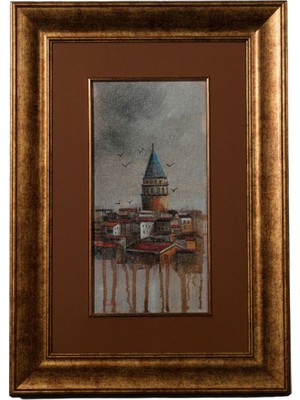 Galeri Atmaca Kahverengi Paspartulu ve Akıtma Dokulu Galata Kulesi