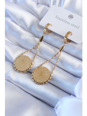 Evimdeyokyok 316L Çelik Gold Renk Çyrek Model Kadın Küpe - TJ-BKP8017