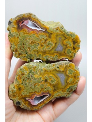 Healcrystal Almus Akik Çifti, Sarı Yeşil Tüylü Karadeniz Akik Taşı, Alev Kırmızı Drüzy Jeot ve Lila Bantlı