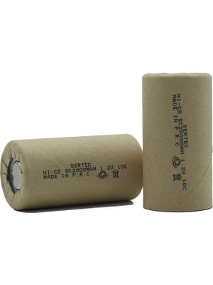 Evimdeyokyok Sertec 1.2V Ni-Cd Sc 2000 Mah Kağıt Şarjlı Pil 10C (Başsız/flat Head)