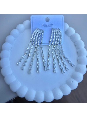 Vip Seri Silver Ithal Zirkon Taşlı Sallantılı Uzun Küpe