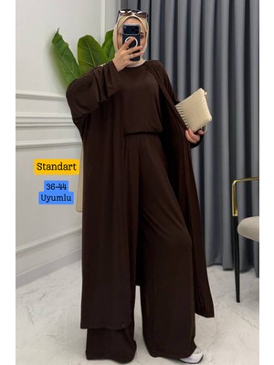 Balenbi Kadın Penye Uzun Hırka Bluz Geniş Paça Pantolon Abaya Takım 1217