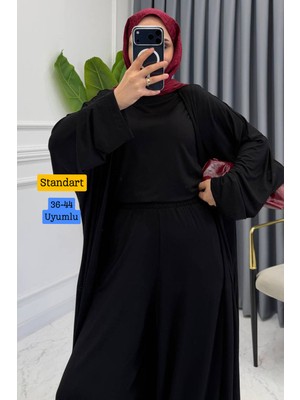 Balenbi Kadın Penye Uzun Hırka Bluz Geniş Paça Pantolon Abaya Takım 1217
