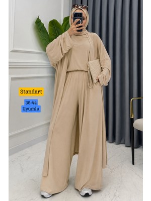 Balenbi Kadın Penye Uzun Hırka Bluz Geniş Paça Pantolon Abaya Takım 1217