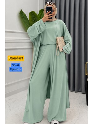 Balenbi Kadın Penye Uzun Hırka Bluz Geniş Paça Pantolon Abaya Takım 1217