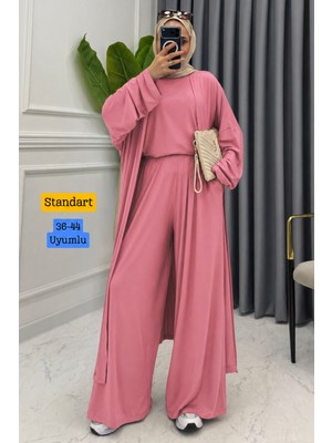 Balenbi Kadın Penye Uzun Hırka Bluz Geniş Paça Pantolon Abaya Takım 1217