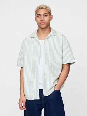 Gap Erkek Beyaz Denim Çizgili Gömlek