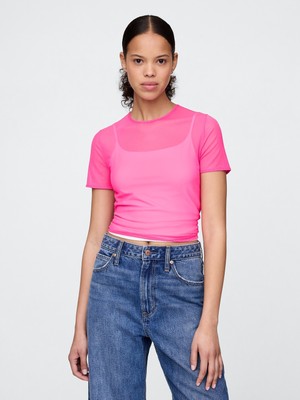 Gap Kadın Pembe Transparan Crop T-Shirt