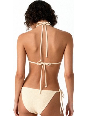 Aquella Gül Detaylı Ekru Uzun Üçgen Bikini