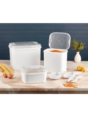 Data Store Masal Un ve Bakliyat Kabı 10 Lt + 4,5 Lt + 1,6 Lt Beyaz Saklama Kabı Kürek, BEYAZ-2959