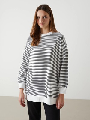 Lc Waikiki Yeni Sezon Çizgili Oversize Kadın Sweatshirt Tunik