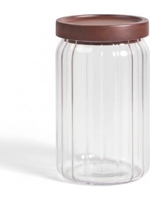 Data Store Akasya Kapaklı Çizgili Cam Kavanoz (750 Ml) | Hava Geçirmez, Modern Fitilli Tasarım Gıda Saklama Kabı | Bakliyat, Kahve, Çay ve Kuruyemiş Kavanozu (9X15 Cm)