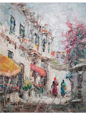 Galeri Atmaca Sarı Tenteli Sokak ve Yürüyen Iki Kadın