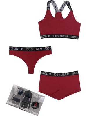 Sebatingo Kadın Büstiyer-Şort-Tanga 3'lü Set 95000-5