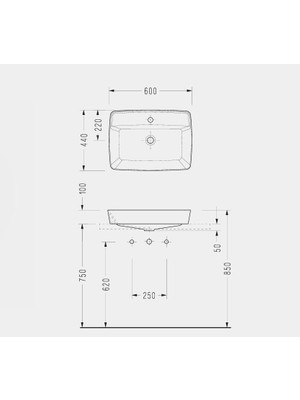 Serel - Rita Tezgah Üstü Batarya Delikli Lavabo Kırmızı, 40X60 cm Slim Kenar - RT30TXL530H