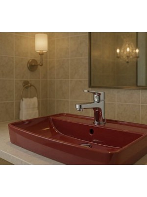 Serel - Rita Tezgah Üstü Batarya Delikli Lavabo Kırmızı, 40X60 cm Slim Kenar - RT30TXL530H