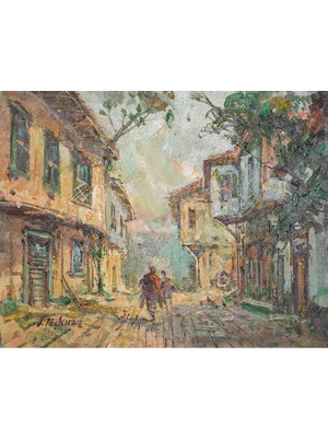 Galeri Atmaca Cumbalı Evlerin Gölgesinde Taş Sokak ve Figürler
