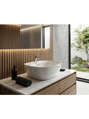 Serel - Batarya Banklı Çanak Lavabo 46X46 cm Beyaz - 3051TXS110H