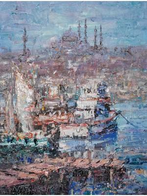 Galeri Atmaca Pastel Renklerle Kız Kulesi ve Tekneler
