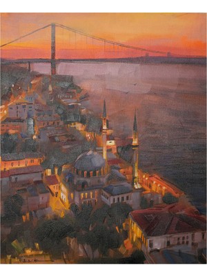 Galeri Atmaca Gün Batımı Kızıllığında Ortaköy Camii ve Boğaz Köprüsü