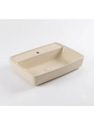 Serel - Rita Tezgah Üstü Batarya Delikli Lavabo Bej, 40X60 cm Slim Kenar - RT30TXL100H