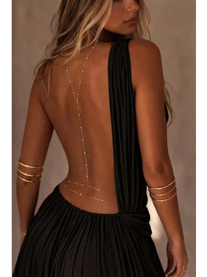 Euro Click Kadın Gold Zincir Detaylı Sırt Dekolteli Ayarlana Bilir Vücut Aksesuarı Body Chain