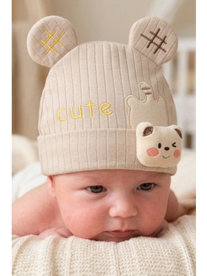 Bambik Kayra Baby Erkek Bebek Cute Ayıcık Figürlü Penye Şapka 0-9 Ay