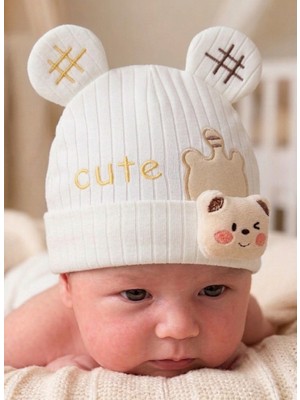 Bambik Kayra Baby Erkek Bebek Cute Ayıcık Figürlü Penye Şapka 0-9 Ay