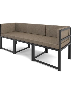 Upstyle Brio 3'lü Bahçe Balkon Koltuk Takımı | Keten Dokuma, Metal Karkas | Kahve