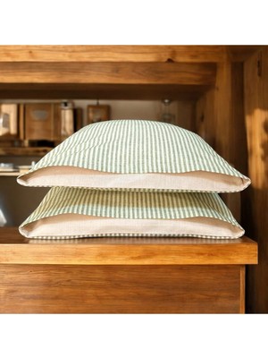 Mundo Lindo %100 Pamuk Ipliği Boyalı Çizgili Tek Kişilik Yastık Kılıfı 2'li Set - 50X70 cm Naturel Cep Detaylı