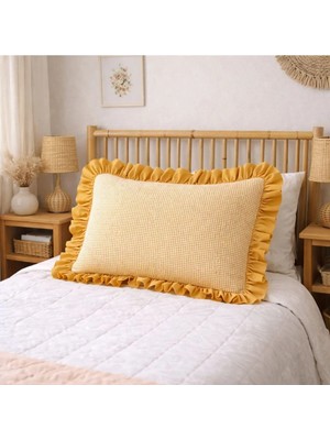 Mundo Lindo Fırfırlı Yastık Kılıfı Pötikare Desen Düz Renk Kenar Detaylı Tek Kişilik 50X70 cm
